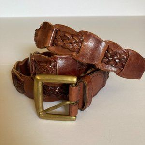 Genuine Brown Leather Belt Solid Brass Buckle- Size M/L